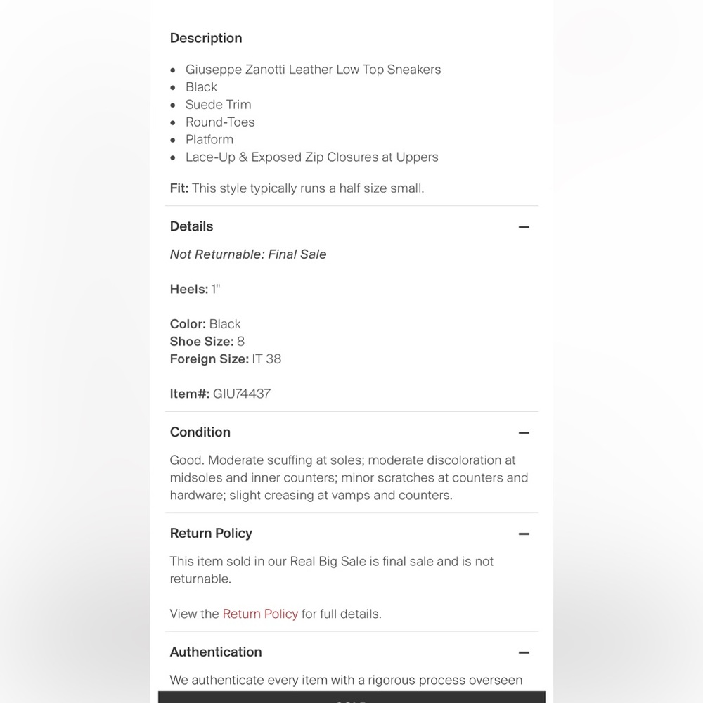 Giuseppe Zanotti Leather sneakers size 8 black/white/gold. Bought on TheRealReal - Picture 5 of 5